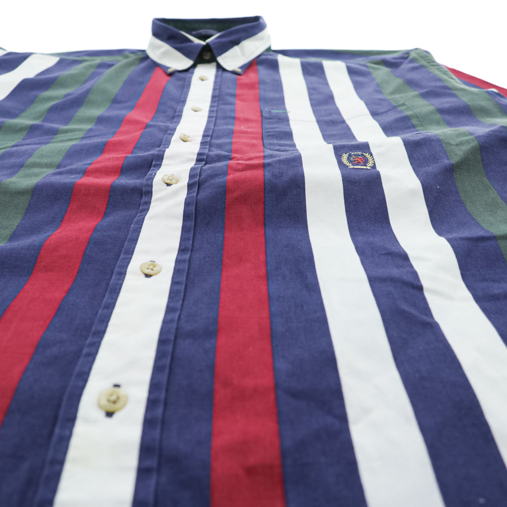 TOMMY HILFIGER 90年代 ヴィンテージ 長袖 ストライプシャツ L グリーン ネイビー ボタンダウン