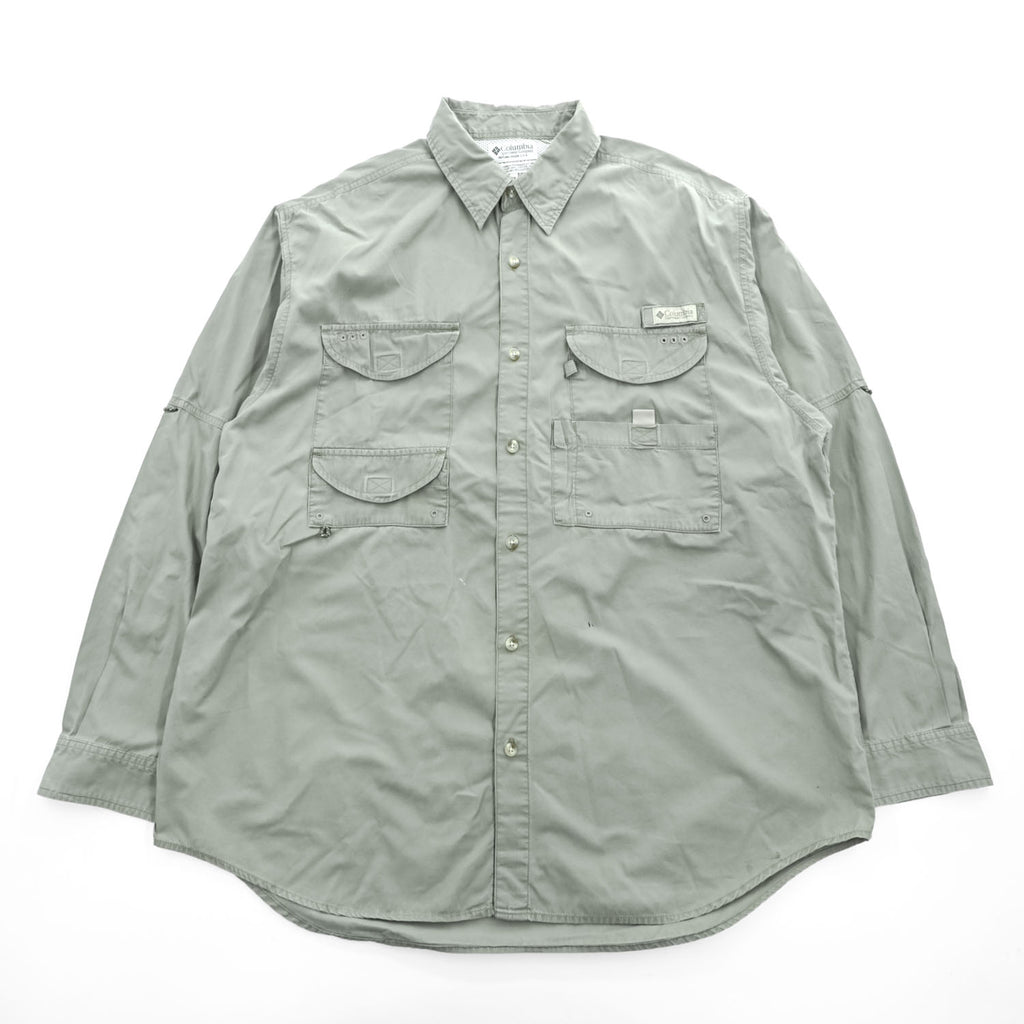 Columbia PFG 90年代 長袖 フィッシングシャツ XL カーキ グリーン メッシュ マルチポケット FM7120