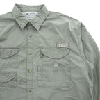 Columbia PFG 90年代 長袖 フィッシングシャツ XL カーキ グリーン メッシュ マルチポケット FM7120