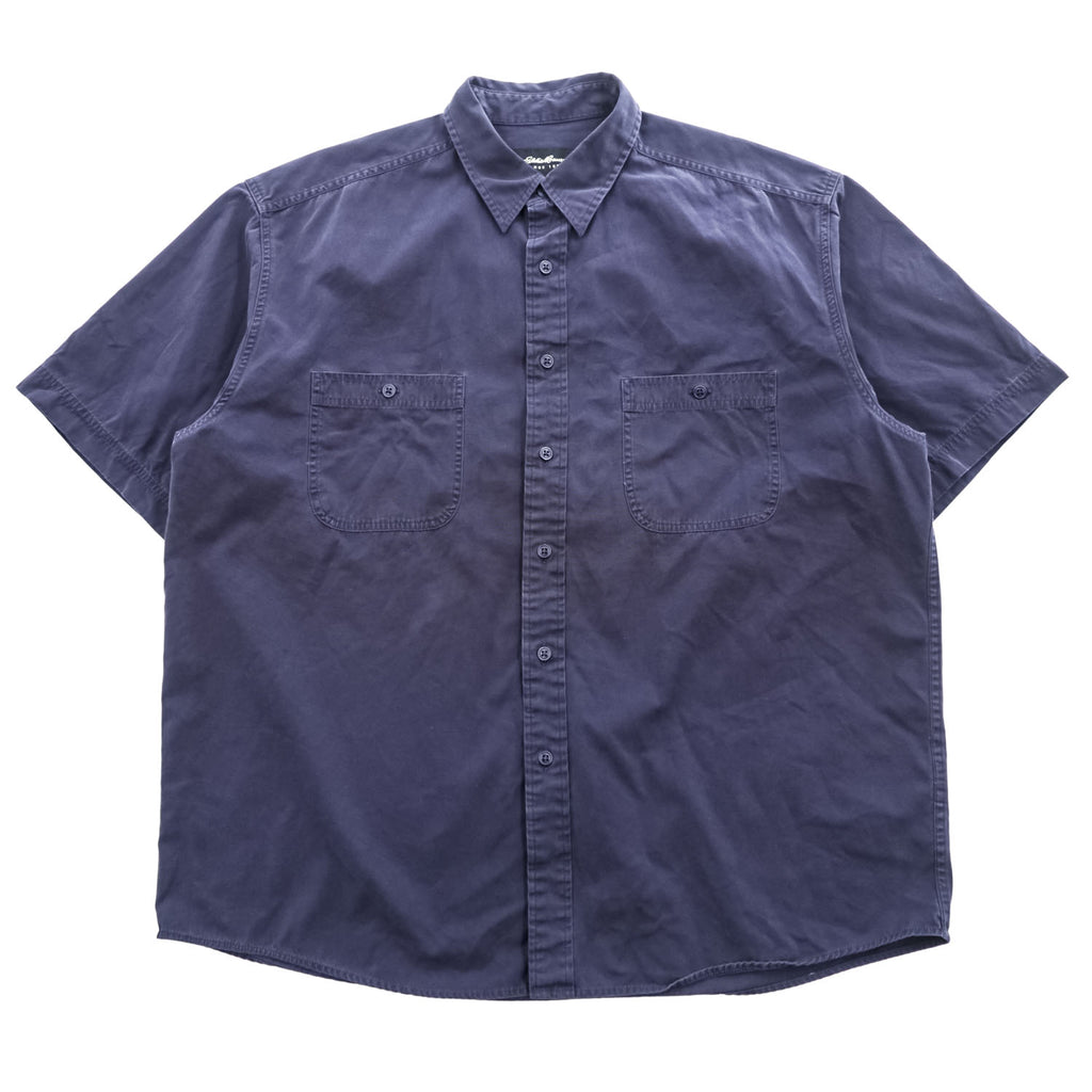 Eddie Bauer 90年代 半袖 ワークシャツ XL ネイビー ボックスシルエット ダブルポケット