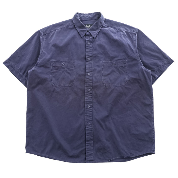 Eddie Bauer 90年代 半袖 ワークシャツ XL ネイビー ボックスシルエット ダブルポケット