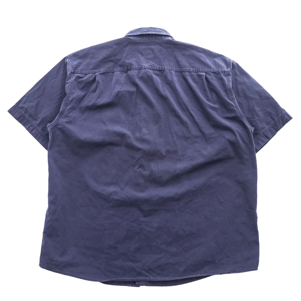 Eddie Bauer 90年代 半袖 ワークシャツ XL ネイビー ボックスシルエット ダブルポケット