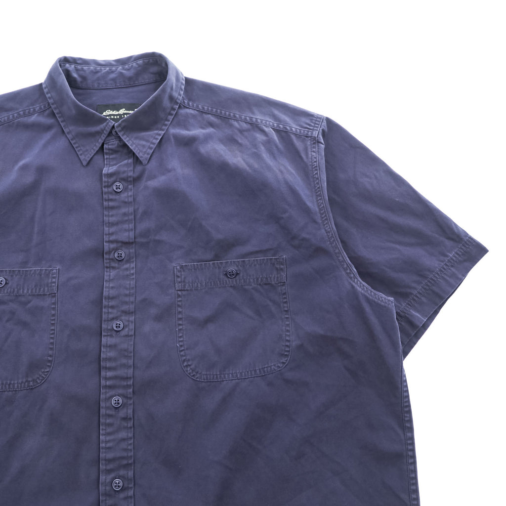 Eddie Bauer 90年代 半袖 ワークシャツ XL ネイビー ボックスシルエット ダブルポケット