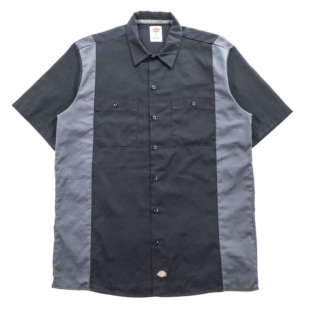 Dickies 半袖 ワークシャツ L ブラック グレー ボックスシルエット ダブルポケット WS508BKCH