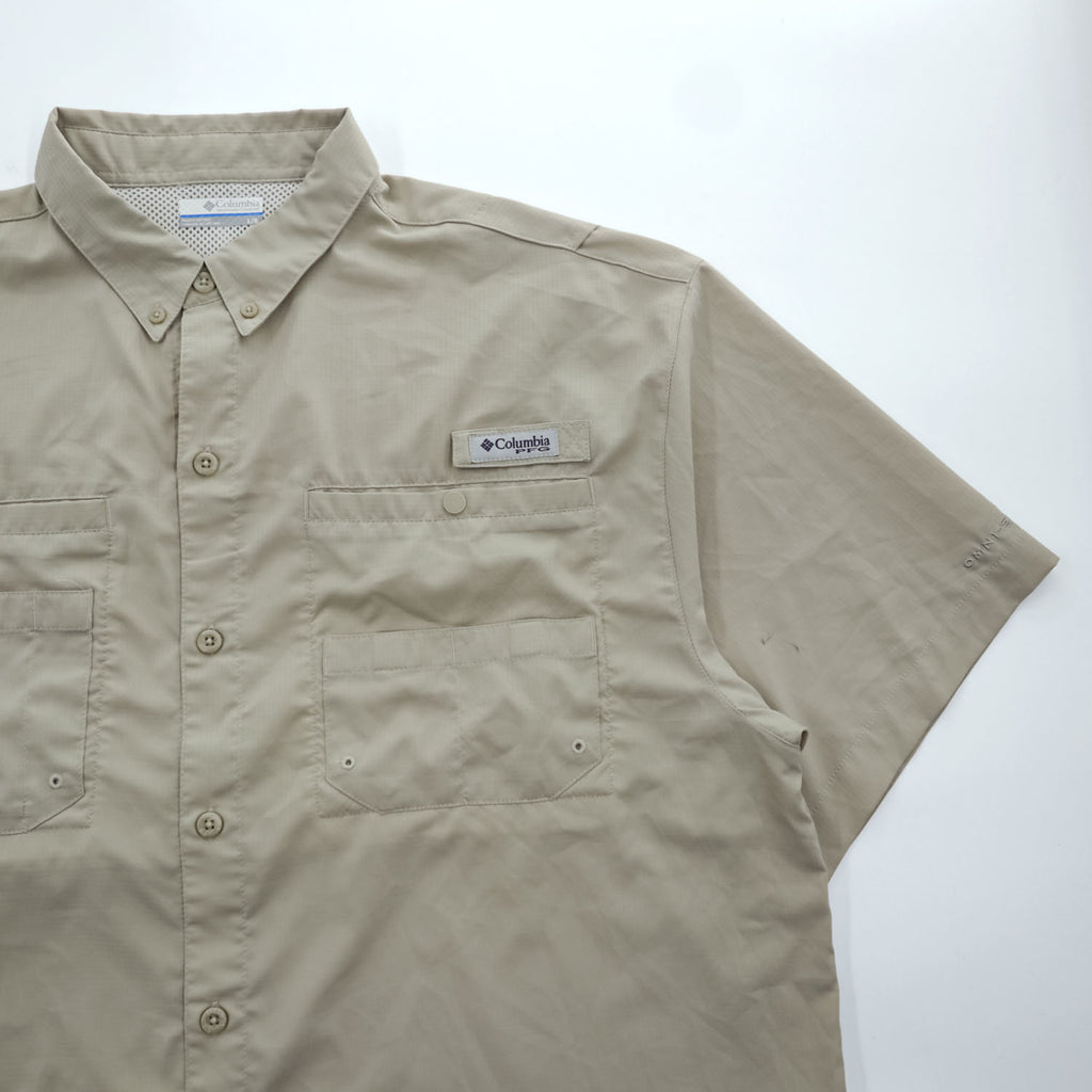 Columbia PFG 半袖 フィッシングシャツ L ベージュ メッシュ OMNI-SHADE ボタンダウンTamiami II FM7266