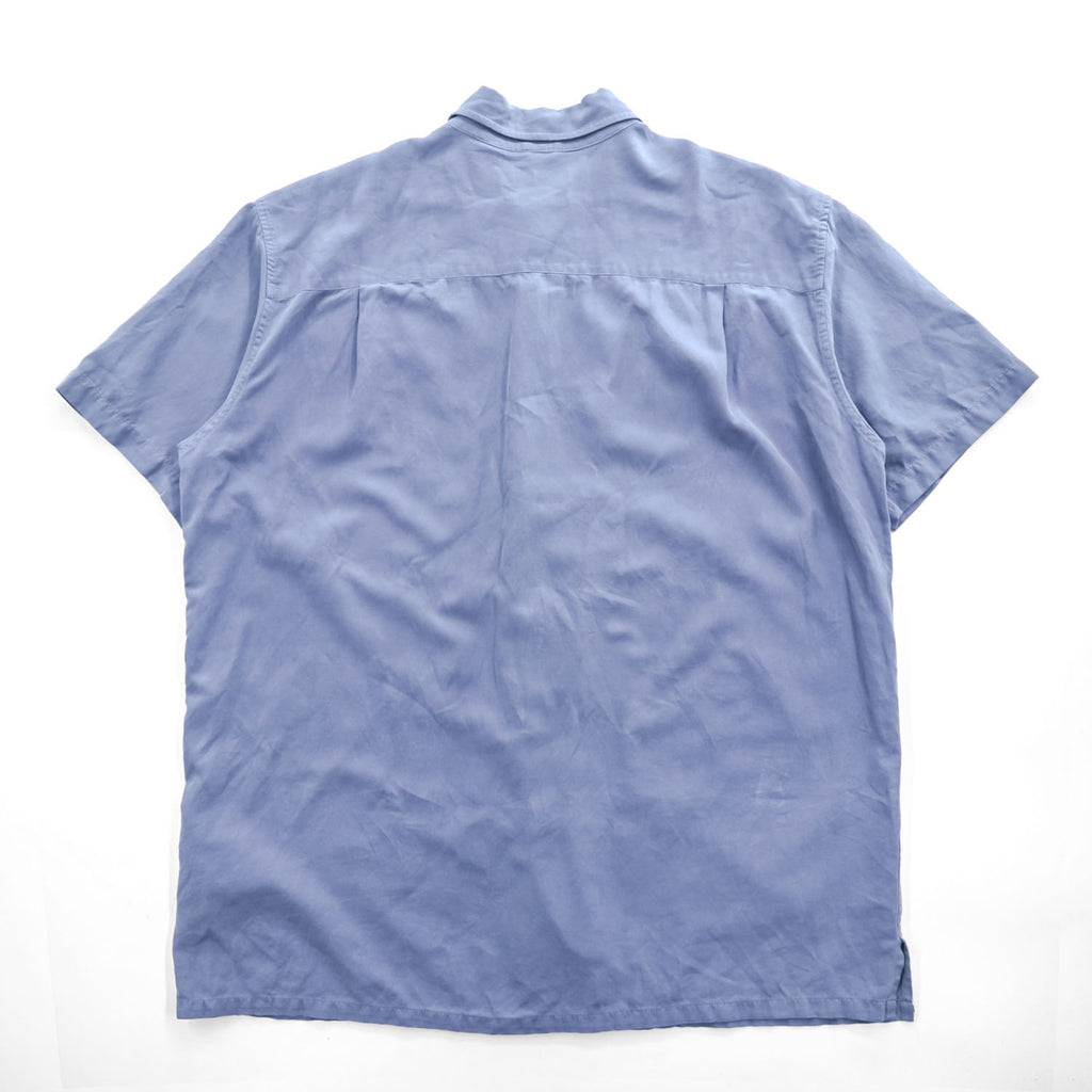 NAUTICA シルクコットン 半袖シャツ XL ブルー ワンポイント EASY CARE SILK BLEND