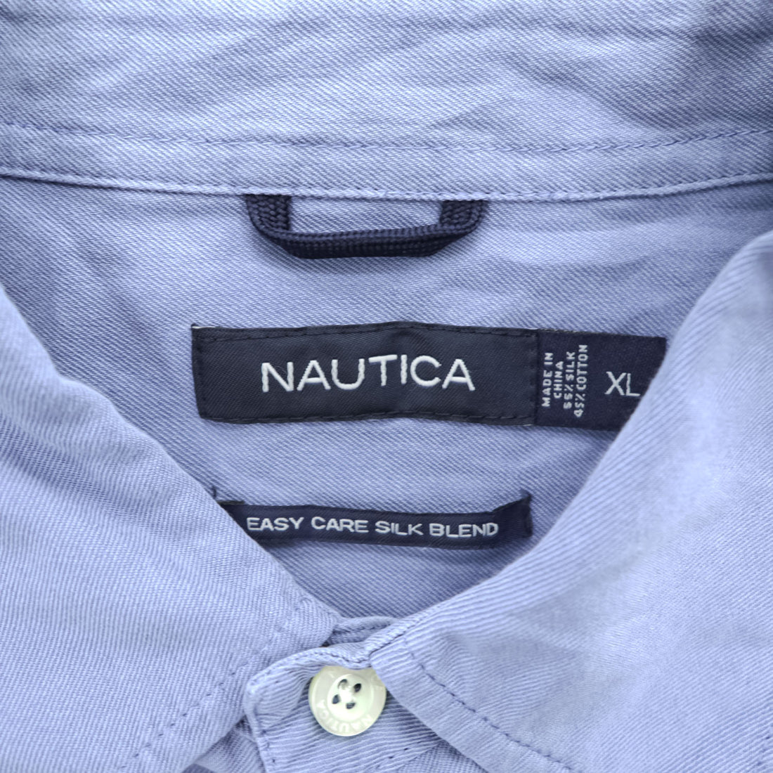 NAUTICA シルクコットン 半袖シャツ XL ブルー ワンポイント EASY CARE SILK BLEND