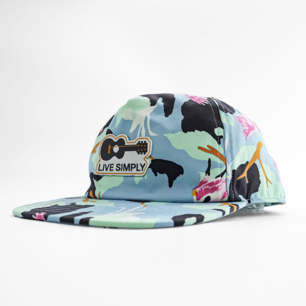 Patagonia スナップバックキャップ ブルー 総柄 オーガニックコットン LIVE SIMPLY ギターワッペン 38280