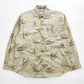Columbia River Lodge Deer Print Button-Down Long Sleeve Shirt Men's M Beige