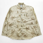 Columbia River Lodge Deer Print Button-Down Long Sleeve Shirt Men's M Beige