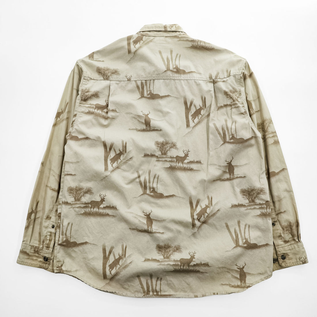 Columbia River Lodge Deer Print Button-Down Long Sleeve Shirt Men's M Beige