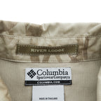 Columbia River Lodge Deer Print Button-Down Long Sleeve Shirt Men's M Beige