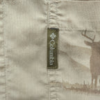 Columbia River Lodge Deer Print Button-Down Long Sleeve Shirt Men's M Beige