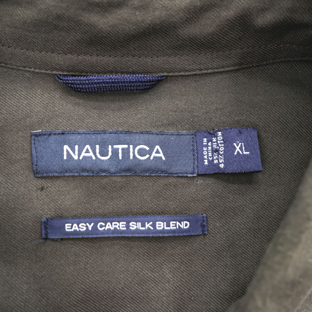 NAUTICA Silk Cotton Short Sleeve Shirt XL Dark Brown Embroidered Logo