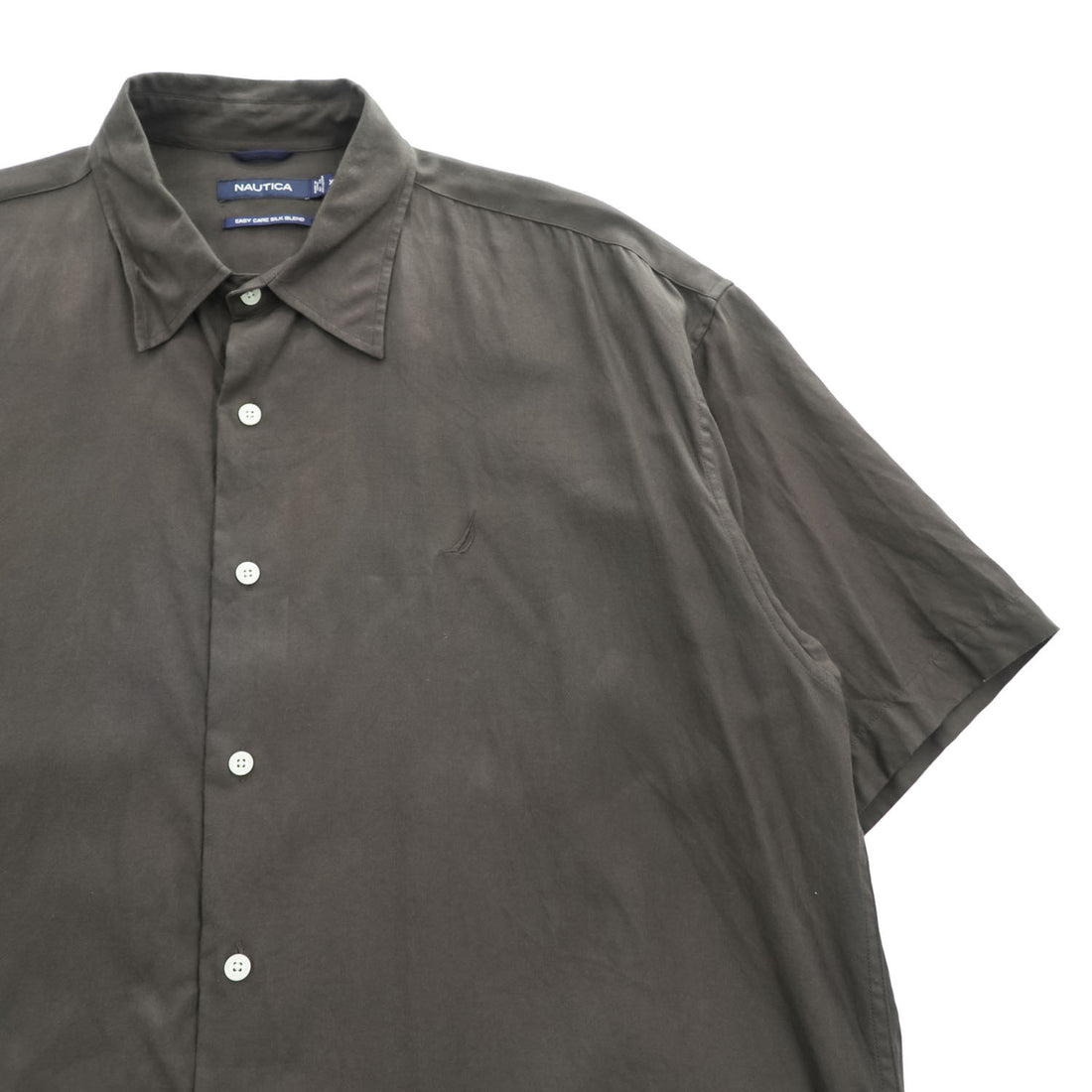 NAUTICA Silk Cotton Short Sleeve Shirt XL Dark Brown Embroidered Logo
