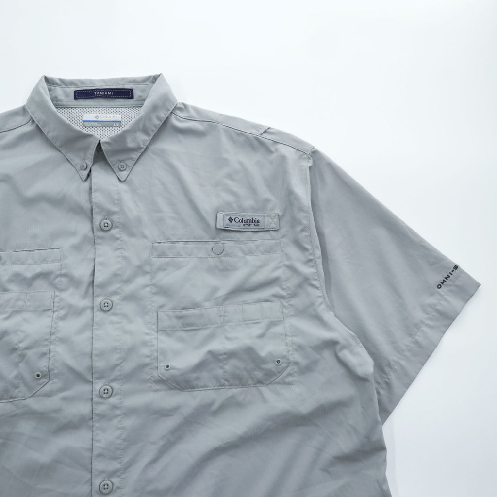 Columbia PFG Tamiami II Men's L Light Gray Short Sleeve Fishing Shirt FM7266 Omni-Shade