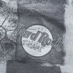Hard Rock Cafe 半袖 オープンカラーシャツ 開襟 アロハシャツ L グレー 総柄 モノクロ Honolulu ボックスシルエット
