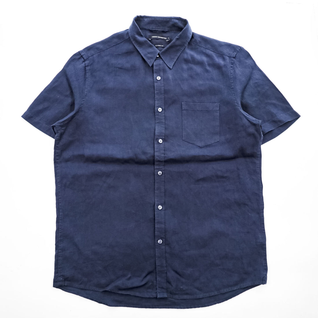 FRENCH CONNECTION Men's Navy 100% Linen Short Sleeve Shirt Size L Classic Fit
