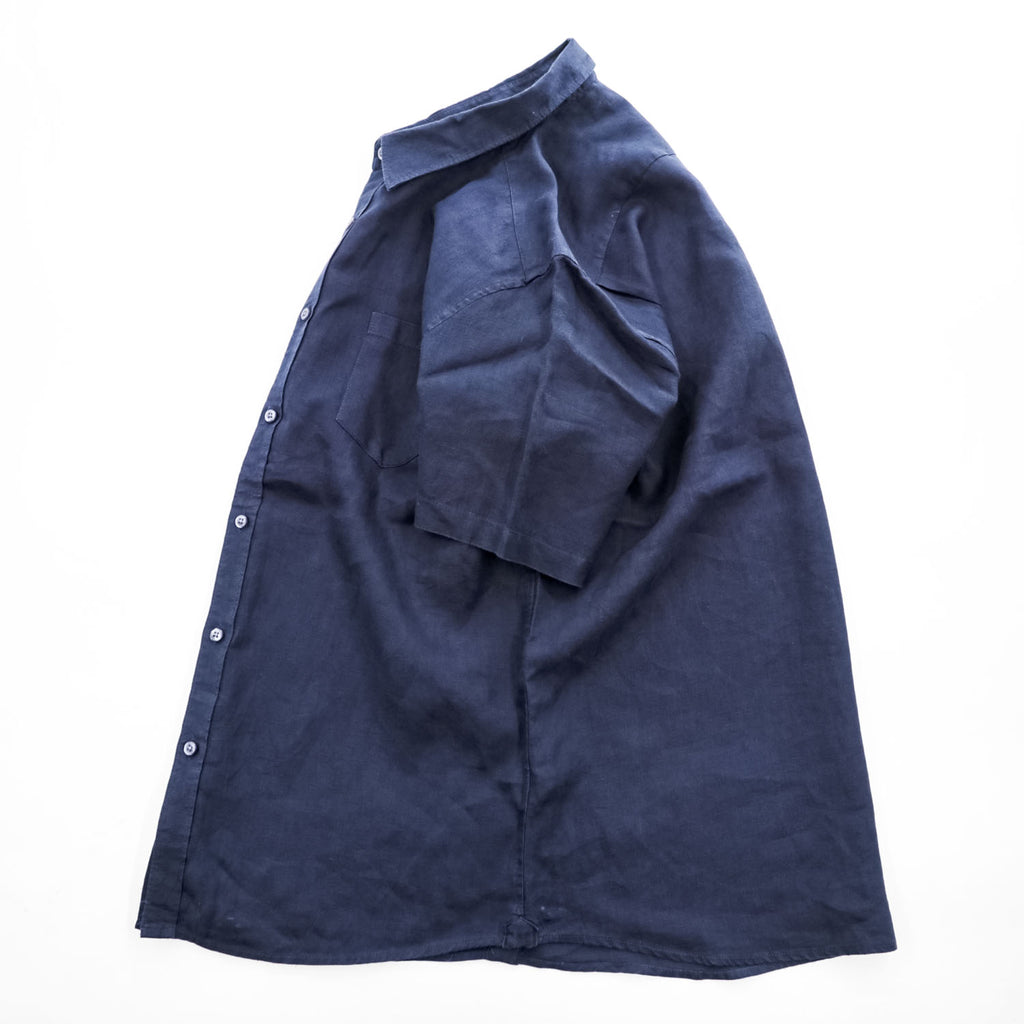 FRENCH CONNECTION Men's Navy 100% Linen Short Sleeve Shirt Size L Classic Fit
