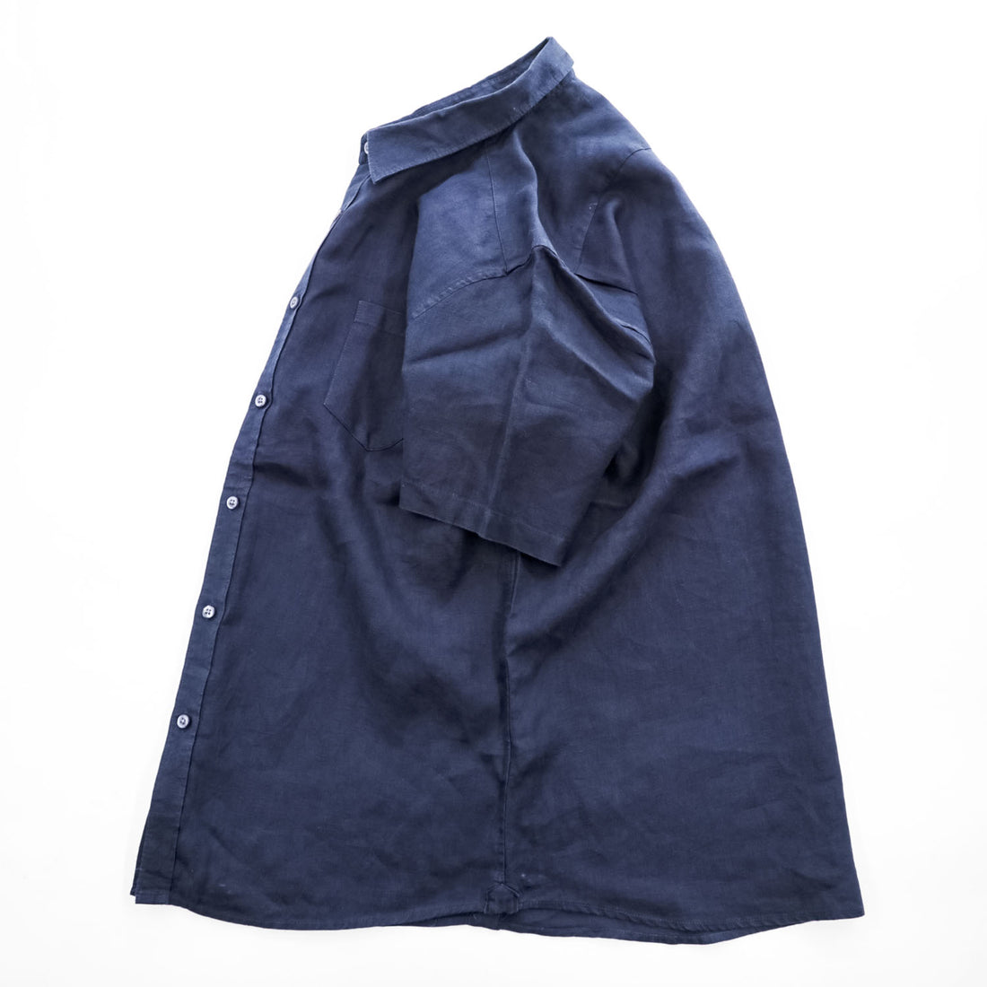 FRENCH CONNECTION Men's Navy 100% Linen Short Sleeve Shirt Size L Classic Fit