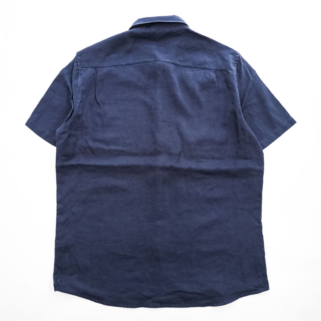 FRENCH CONNECTION Men's Navy 100% Linen Short Sleeve Shirt Size L Classic Fit