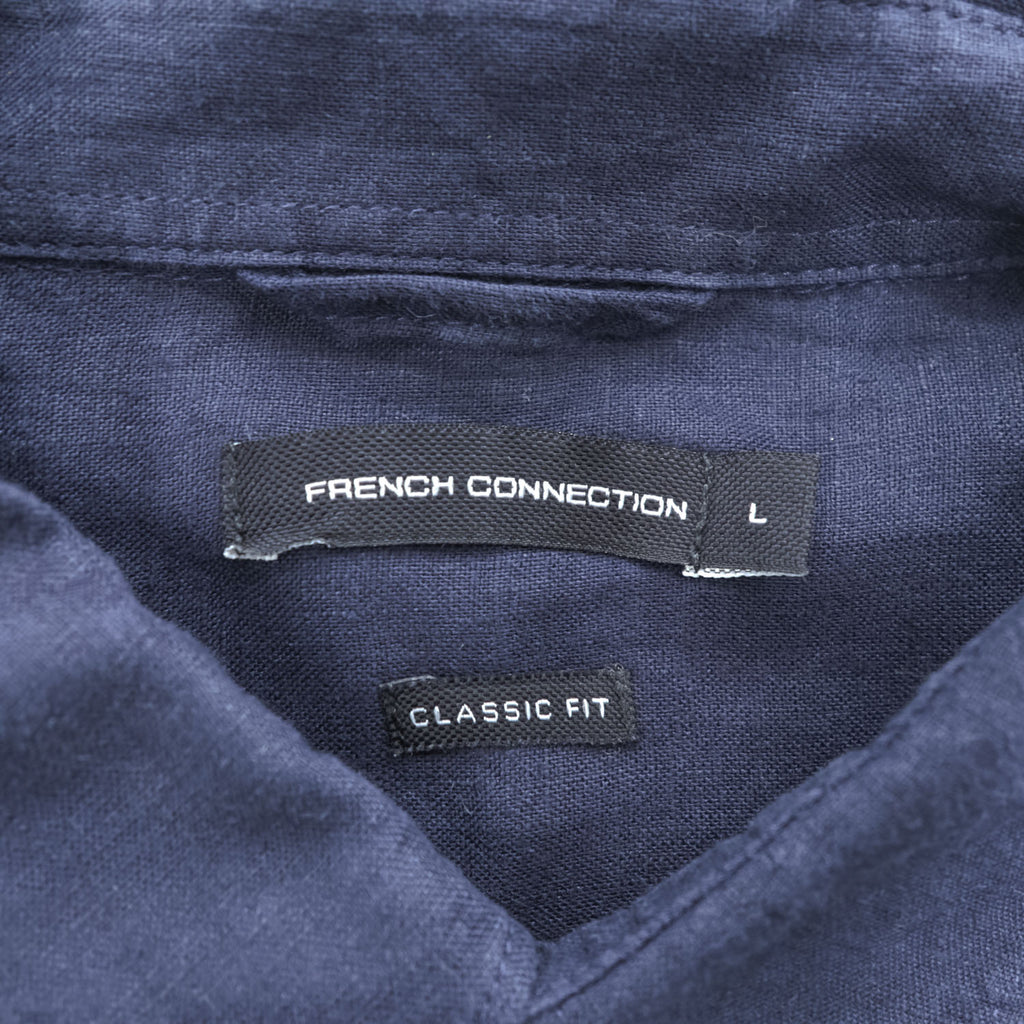 FRENCH CONNECTION Men's Navy 100% Linen Short Sleeve Shirt Size L Classic Fit