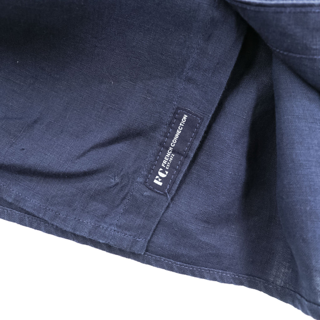 FRENCH CONNECTION Men's Navy 100% Linen Short Sleeve Shirt Size L Classic Fit