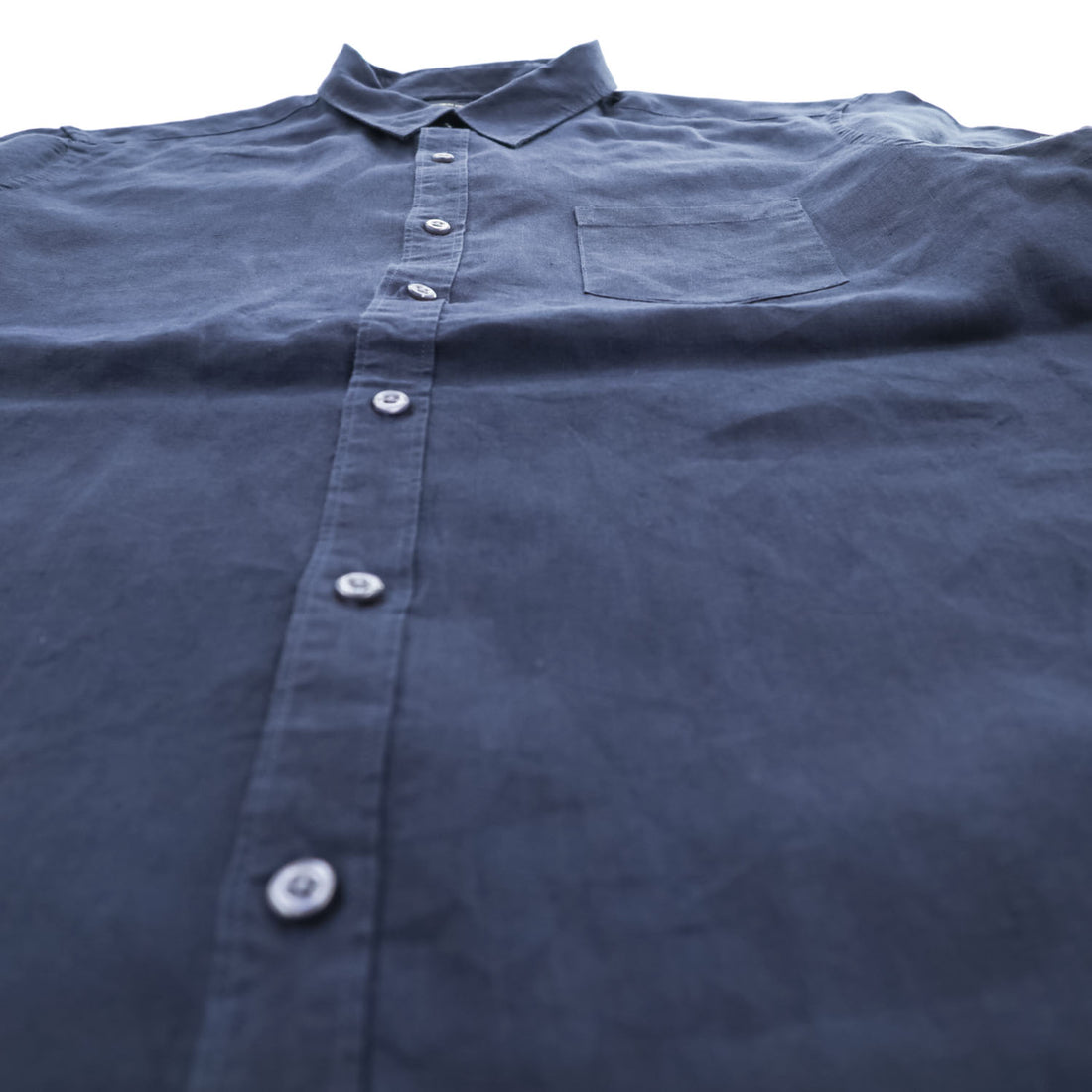 FRENCH CONNECTION Men's Navy 100% Linen Short Sleeve Shirt Size L Classic Fit