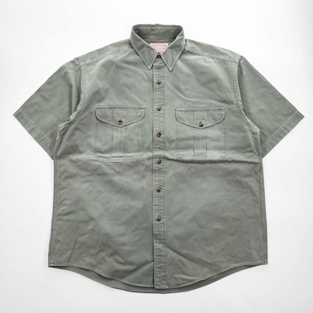FILSON Men's Short Sleeve Work Shirt Gray Green Size L Double Flap Pockets