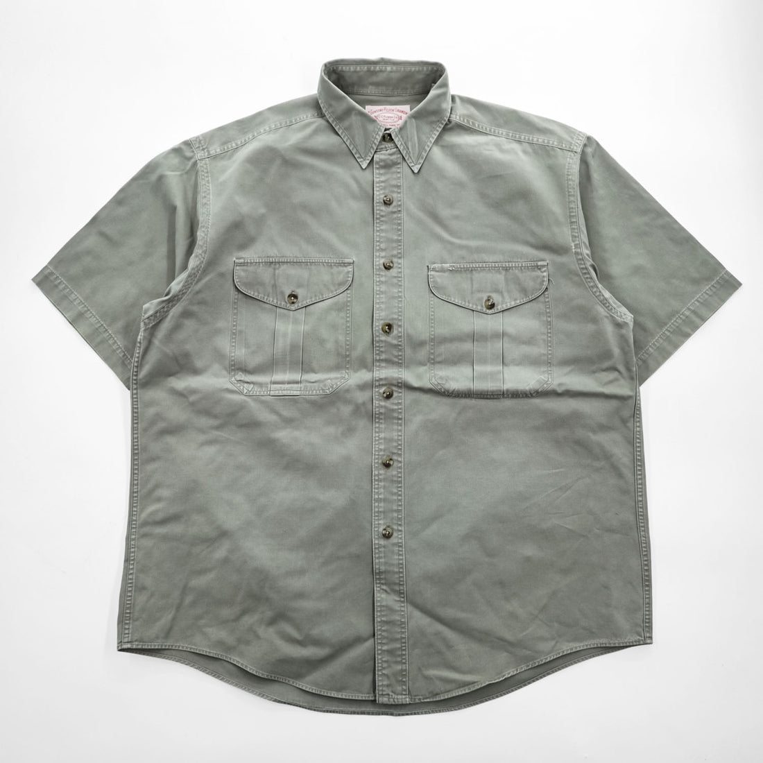 FILSON Men's Short Sleeve Work Shirt Gray Green Size L Double Flap Pockets