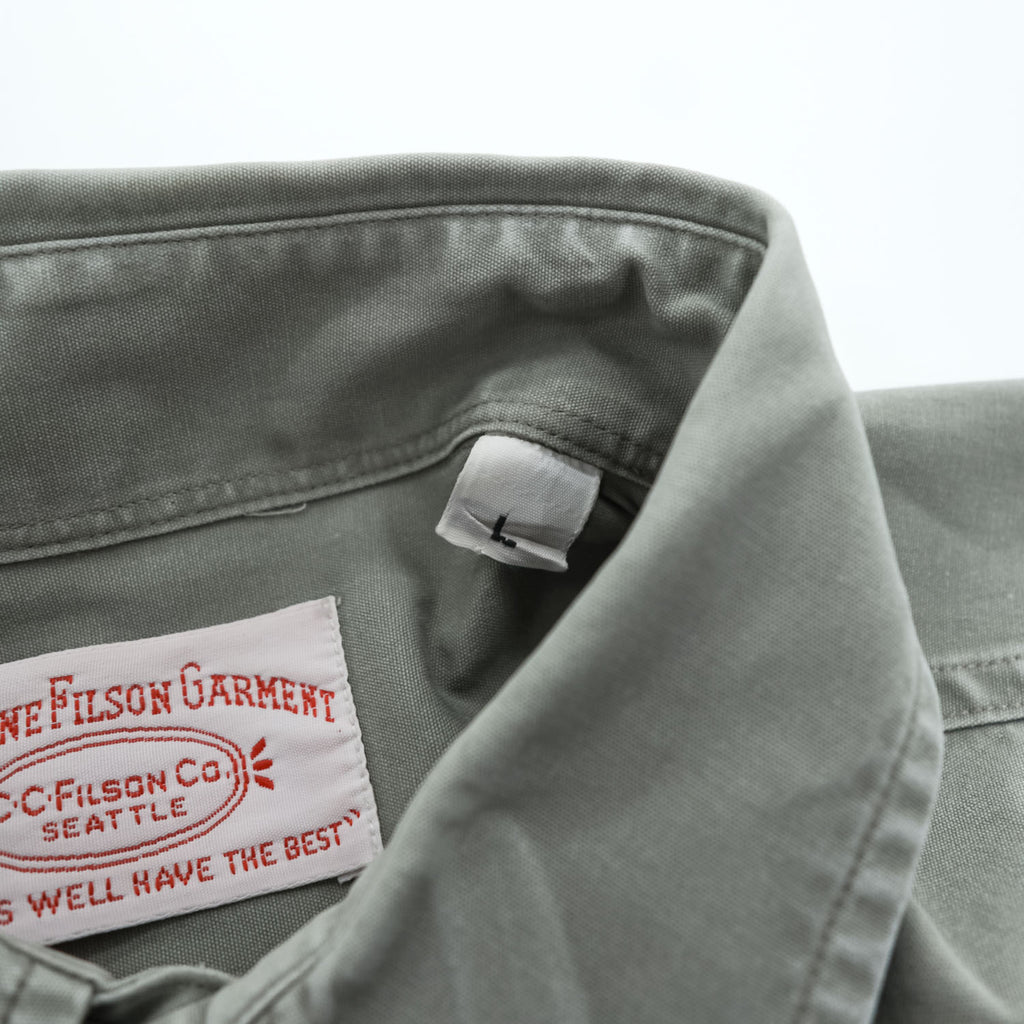 FILSON Men's Short Sleeve Work Shirt Gray Green Size L Double Flap Pockets