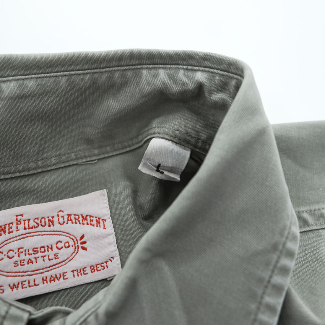 FILSON Men's Short Sleeve Work Shirt Gray Green Size L Double Flap Pockets