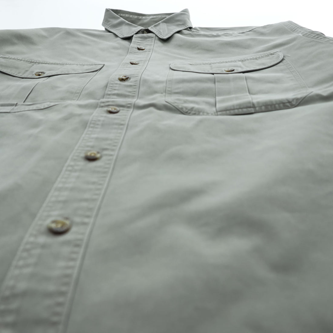 FILSON Men's Short Sleeve Work Shirt Gray Green Size L Double Flap Pockets