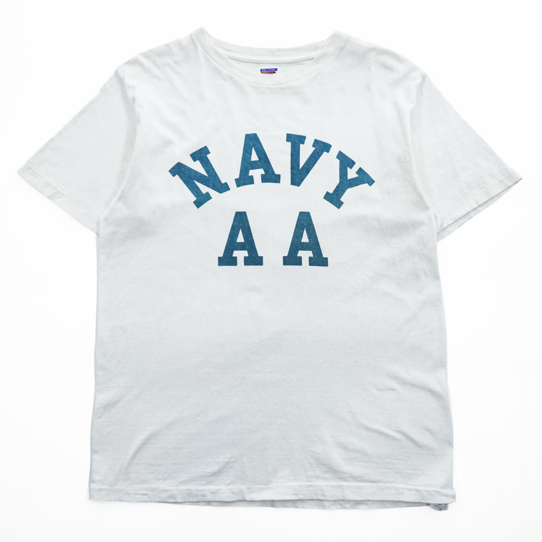 DUBBLE WORKS ( WAREHOUSE ) 日本製 Tシャツ L ホワイト シングルステッチ NAVY AA 染み込みプリント