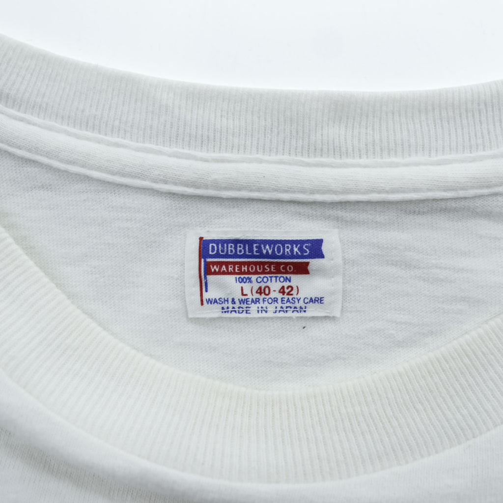 DUBBLE WORKS ( WAREHOUSE ) 日本製 Tシャツ L ホワイト シングルステッチ NAVY AA 染み込みプリント