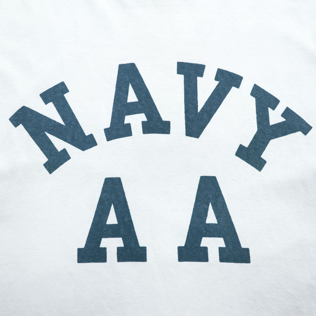 DUBBLE WORKS ( WAREHOUSE ) 日本製 Tシャツ L ホワイト シングルステッチ NAVY AA 染み込みプリント