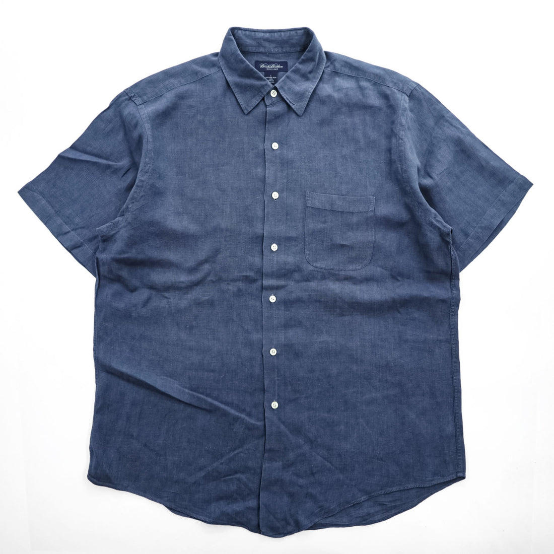Brooks Brothers リネン100% 半袖シャツ L ネイビー 胸ポケット 麻 IRISH LINEN