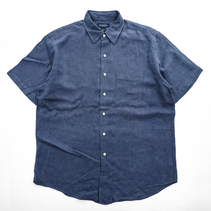Brooks Brothers リネン100% 半袖シャツ L ネイビー 胸ポケット 麻 IRISH LINEN