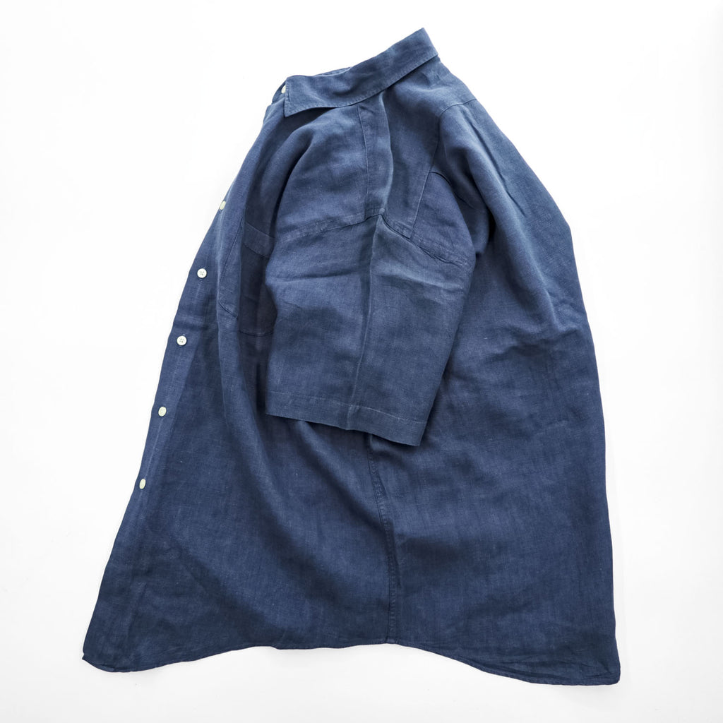 Brooks Brothers リネン100% 半袖シャツ L ネイビー 胸ポケット 麻 IRISH LINEN
