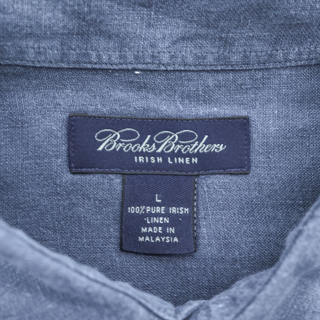 Brooks Brothers リネン100% 半袖シャツ L ネイビー 胸ポケット 麻 IRISH LINEN