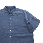 Brooks Brothers リネン100% 半袖シャツ L ネイビー 胸ポケット 麻 IRISH LINEN