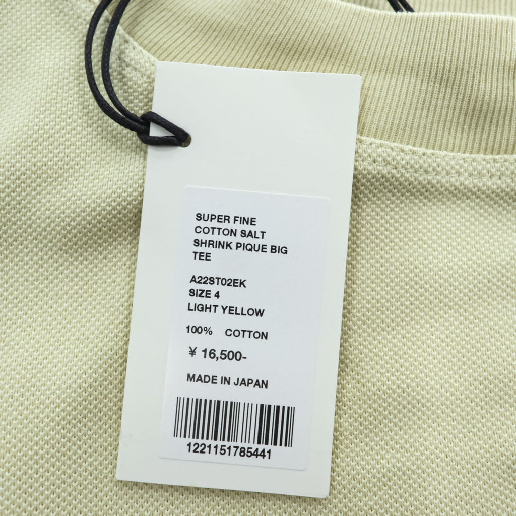 AURALEE 日本製 ポケット Tシャツ L イエロー SUPER FINE COTTON SALT SHRINK PIQUE BIG TEE サイドスリット A22ST02EK 未使用品