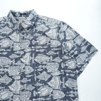 reyn spooner 90年代 ヴィンテージ アロハシャツ 半袖シャツ XL インディゴ ブルー 総柄 CLASSIC ビキニタグ ボタンダウン 魚