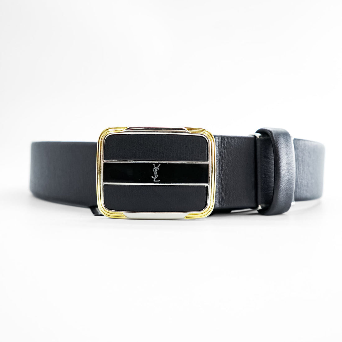 YVES SAINT LAURENT 日本製 ヴィンテージ  レザーベルト ブラック バックル YSL 未使用品