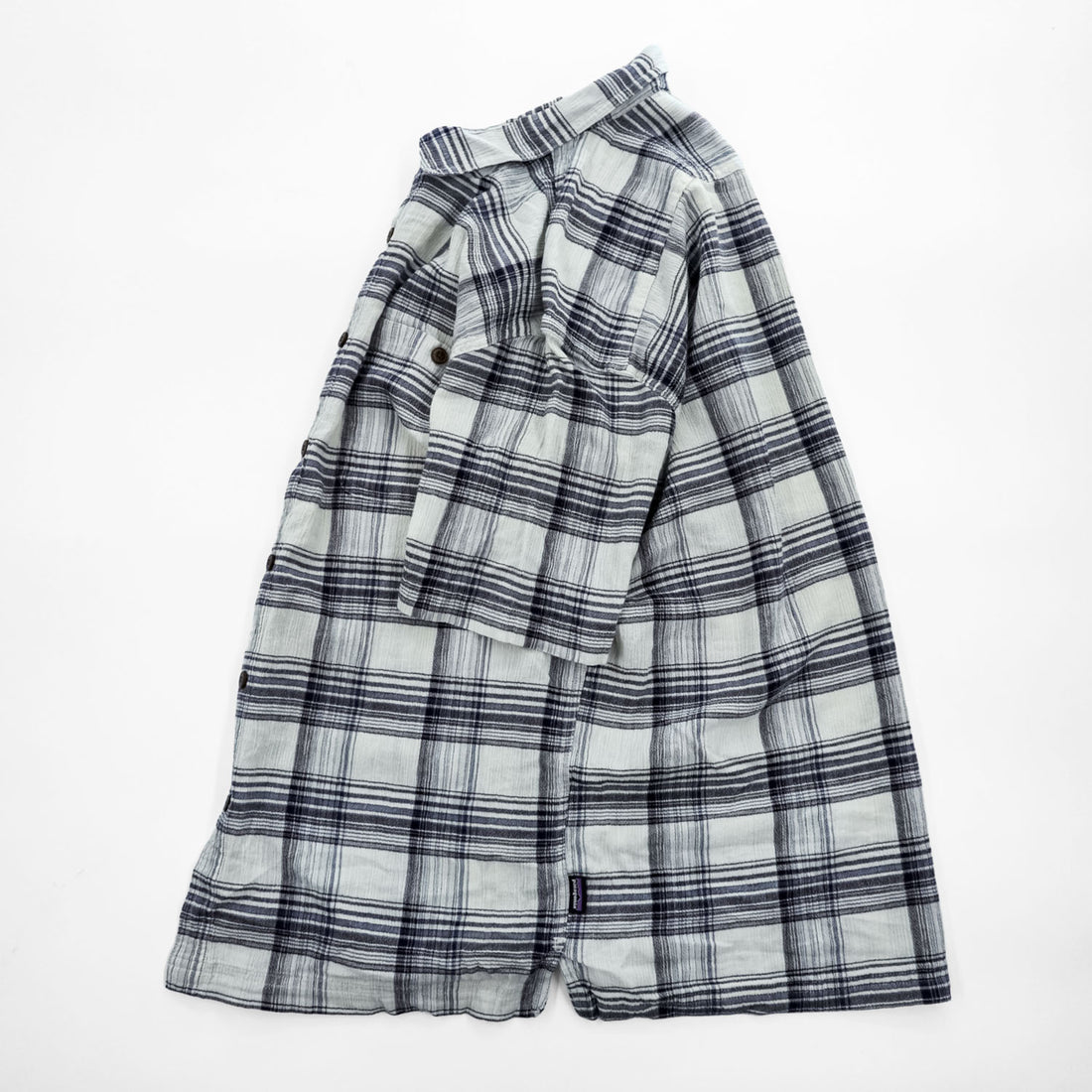Patagonia オーガニックコットン 半袖チェックシャツ L ホワイト ネイビー 胸ポケット 52921