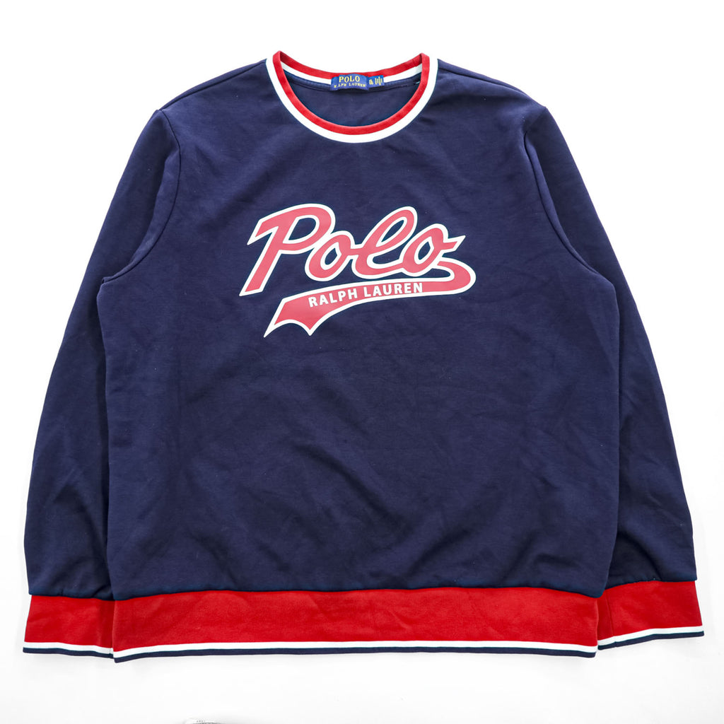 Polo Ralph Lauren クルーネック スウェット トレーナー XL レッド ネイビー リブライン