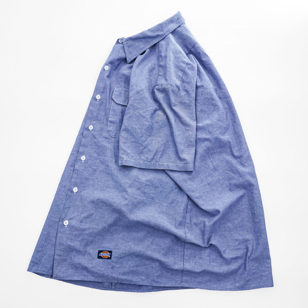 Dickies 90年代 USA製 ヴィンテージ シャンブレー 半袖ワークシャツ XL ブルー ダブルポケット