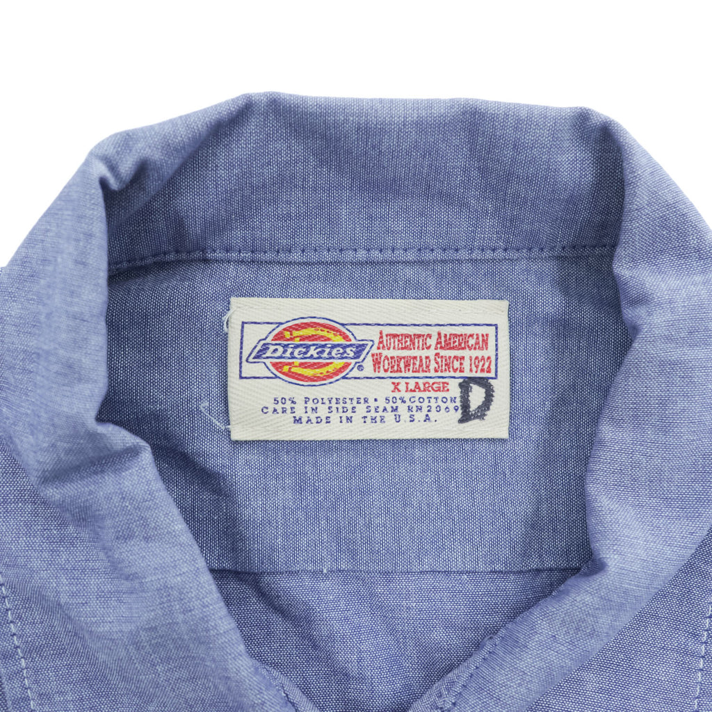 Dickies 90年代 USA製 ヴィンテージ シャンブレー 半袖ワークシャツ XL ブルー ダブルポケット