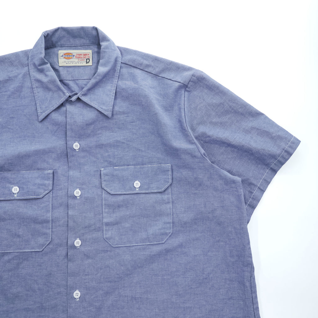 Dickies 90年代 USA製 ヴィンテージ シャンブレー 半袖ワークシャツ XL ブルー ダブルポケット