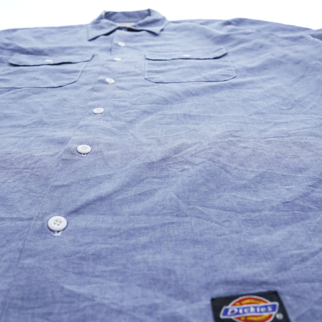 Dickies 90年代 USA製 ヴィンテージ シャンブレー 半袖ワークシャツ XL ブルー ダブルポケット
